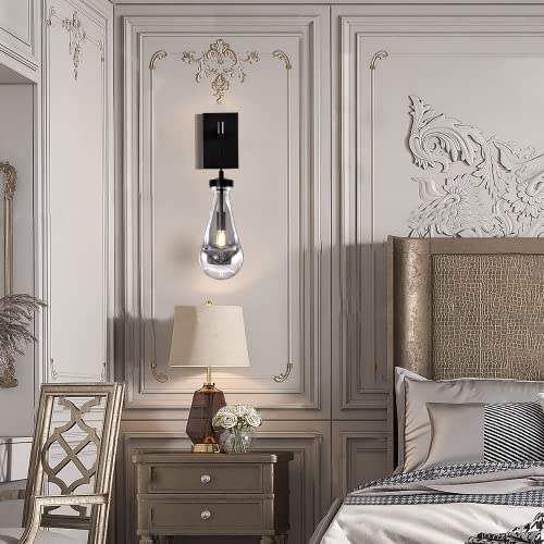 Joyunleo Raindrop Wall Sconces, Black Wall Sconces Modern Bathroom Lights, Sconces Wall Lighting With Clear Glass, Wall Mounted Light Wall Lamp For Living Room Hallway Reception Desk #TOP2
