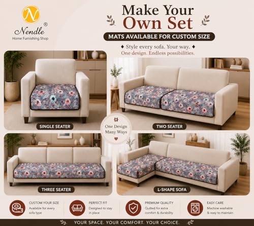 Image of Nendle Quilted Customisable Digital Printed Sofa Mat Cover with Fixed Seat Depth of 36 Inches | Premium Velvet Fabric Furniture Protector for Custom Fit