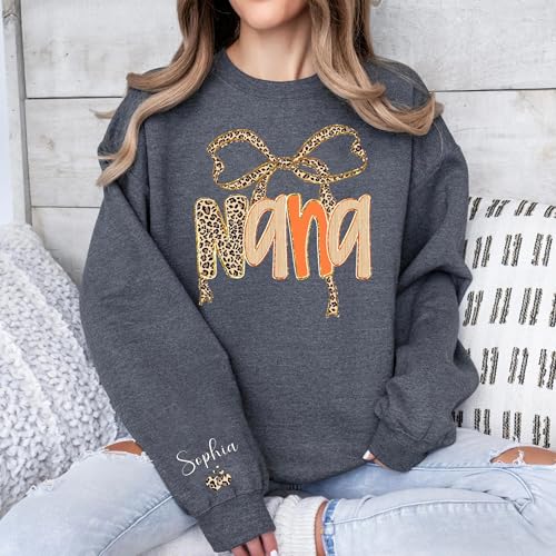 Personalized Mama Leopard Print Sweatshirt, Custom Name Fall Crewneck with Bow and Bold Letters, Apparel4
