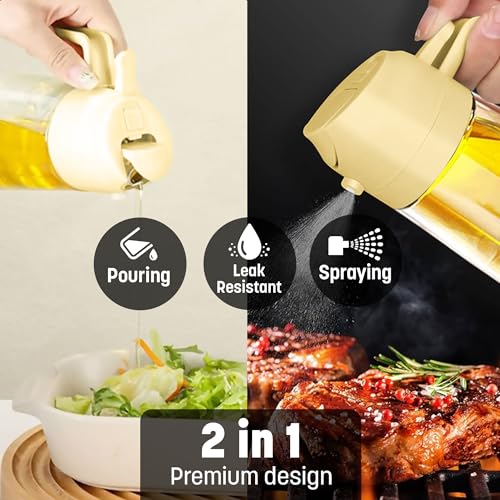KEPLIN - 2 in 1 Oil Sprayer 470ml - Dual Function Spray & Pour Olive Oil Dispenser - BPA-Free PP & Glass - Refillable, Dishwasher Safe & Eco-Friendly - 18.4x8x9.9cm (Yellow) - Image 4