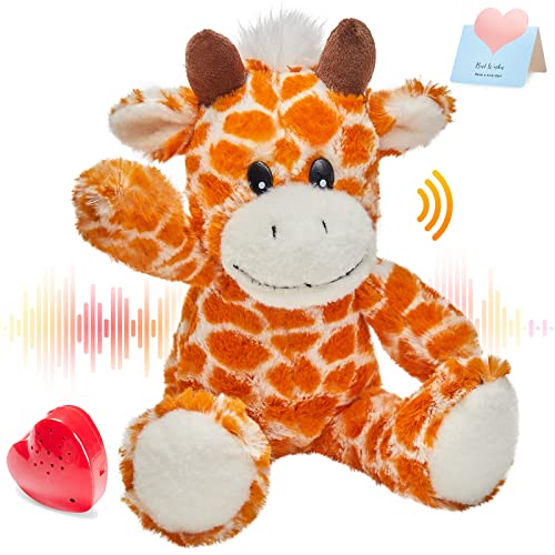 Image of CozyWorld 13" Recordable Giraffe Stuffed Animal,Sweet Soft Plush Toy with Voice Recorder,Giraffe with Voice Recording Heartbeat Birthday Gifts for Toddler Kids
