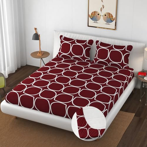 Image of Premium Heavy Cotton Elastic Fitted Bedsheets with 2 King Size Pillow Covers || Double Bed with All Around Elastic 350 TC || 72 x 78 Inch King Size Fitted || - Maroon Round