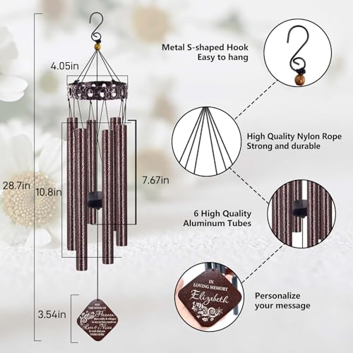 Image of ASTARIN Personalized Memorial Wind Chimes, Customized Wind Chime for Loss of Loved One /Mother /Father, Wind Chimes for Outside Garden Decoration, Sympathy Gifts for Women /Man