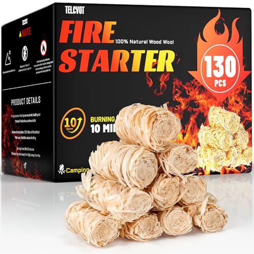 TELCVOT Natural Firelighters Odorless - Waterproof & Windproof fire starters for log burner,Fireplace, Grills, Firewood, BBQ,Pizza Ovens, Campfire, Long-Lasting Natural Pine Wood Fire Starters
