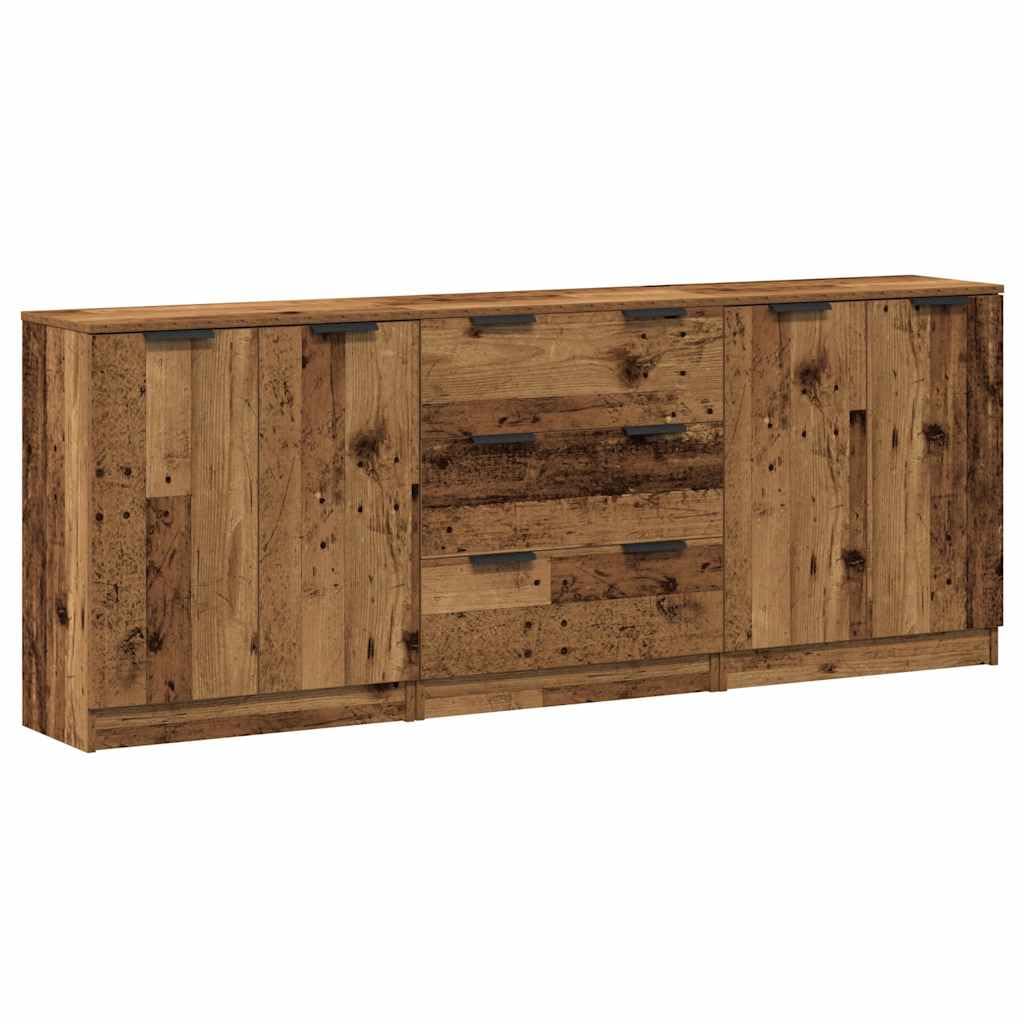 Aparadores con aspecto de madera envejecida, mueble de 180 cm con puertas y cajones de oficina