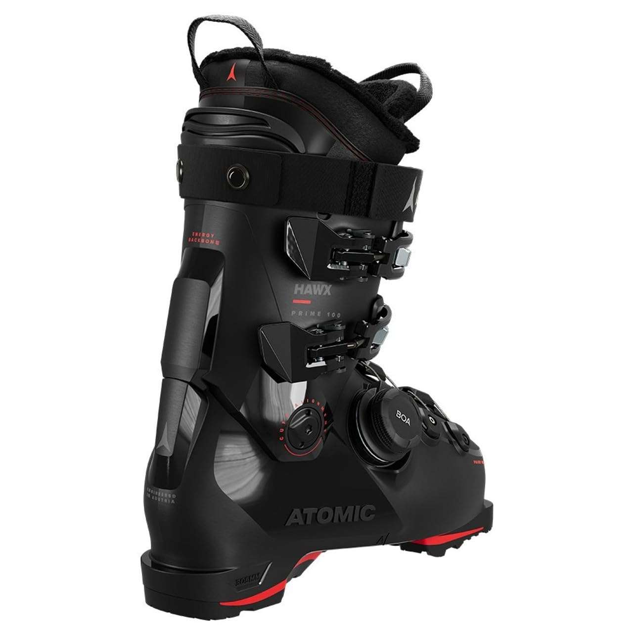 Atomic Hawk Prime 100 Boa GW Skischuhe - Alpin-Skischuh in Black/Red - Boots mit 3D Knöchel & Ferse für präzisen Sitz - Ideal für Skifahrer mit mittelbreiten Füßen