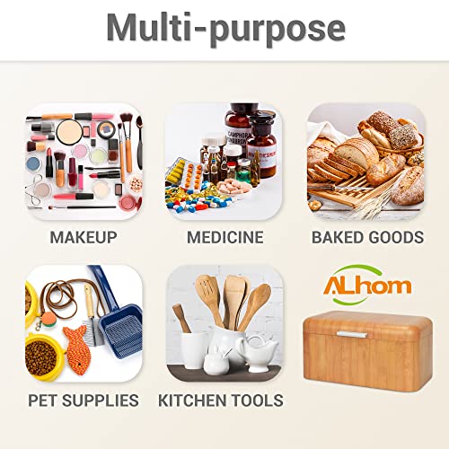 Alhom Bread Box/Keeper/Holder/Bin For Kitchen Counter, Countertop, Bread Storage Container, Stainless Steel, Vintage, Metal, Wood Grain Design #TOP4