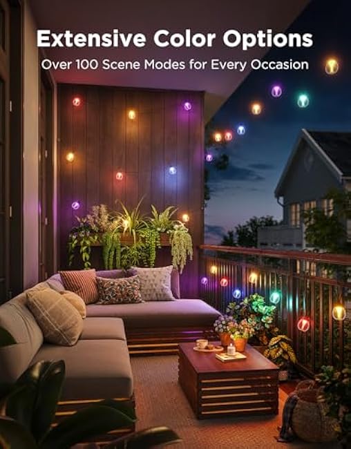 Govee Outdoor Clear Bulb String Lights, 48ft RGBWIC Outdoor Lights with 15 Dimmable Warm White LED Bulbs, 111 Scene Modes for Patio, Backyard, IP67 Waterproof, Works with Alexa, Google & Matter
