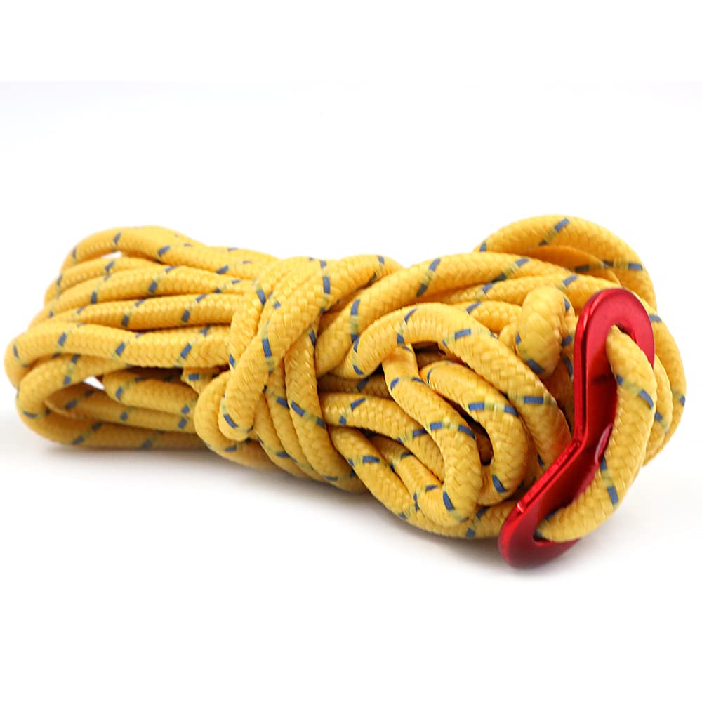 Tiardey 4 Pezzi 4MM 13 FT Cavo in Nylon,Corda per Tenda con regolatore per Corda da soffitto in Lega di Alluminio Ultraleggero Adatto per Campeggio, Escursionismo,Zaino in Spalla - Giallo