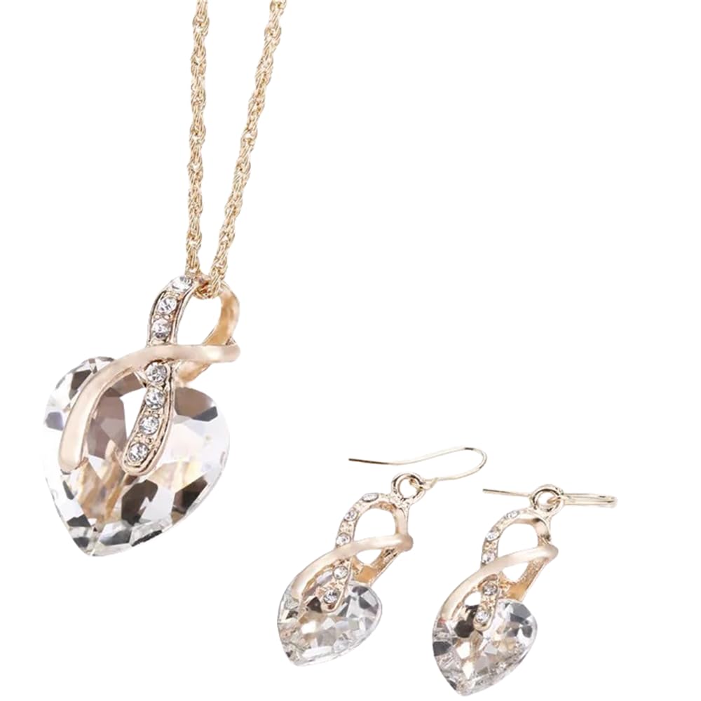 Gold plated jewelry set for women's crystal heart-shaped necklace earrings jewelry set for brides' wedding accessories Earrings and necklace set