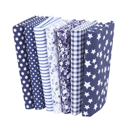 Zinltran Sewing Kit Yarn Cotton Crafts Fabric Bundle Patchwork Squares Quilting Sewing Patchwork DIY 7Pcs DIY Kits for Adults Blue Sewing Kit for Adults