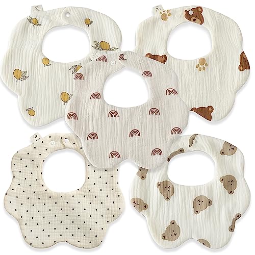 Image of REBE & CO Baby bibs, muslin 6 layers, Organic 100% Cotton for Drooling, for boy and girl newborn, absorbents, unisex, boho