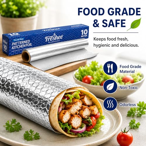 Image of Freshee Aluminium Foil Roll 11 Micron Thick Disposable Silver Foil for Food Wrapping Packaging and Roasting
