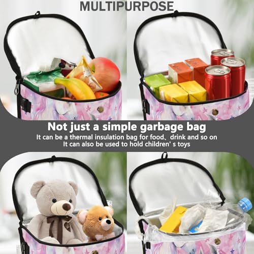 Image of Car Trash Can Watercolor Unicorns Star Car Garbage Bag with Lid Hanging Waterproof Leak Proof Vehicle Storage Bin