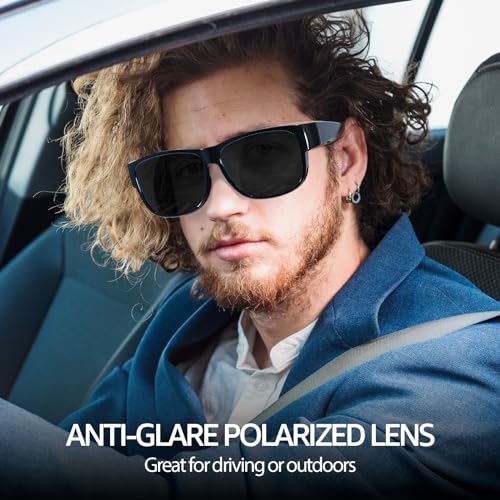 Image of SIPHEW Polarized Fit Over Sunglasses for Men, Lightweight Sun Glasses Wear Over Glasses with UV400 Protection, Large, A1 Black Frame, Grey Lens