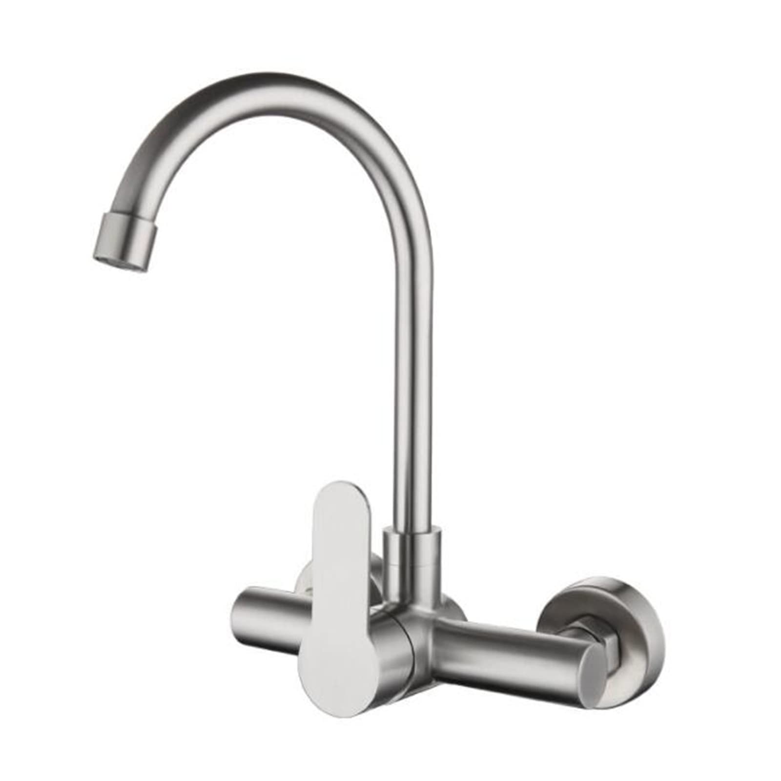 Robinet mitigeur de cuisine mural pivotant double trou en acier inoxydable brossé