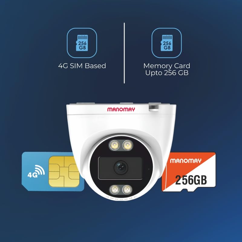 Image of MANOMAY 3MP 4G Dome Security Camera BIS-ER Certified CCTV All Time Color Night Vision Two Way Audio Human Detection 4G SIM Supports Upto 256GB Memory Card Cloud Storage Alexa Compatible M1096SF