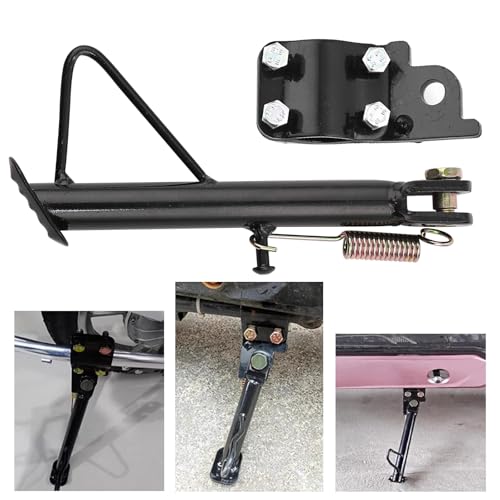 Image of Mokuo Dirt Bike Stand,Motorcycle Kickstand, Scooter Mopeds Side Stand Come with Mounting Bracket in Iron Material Compatible with Most Scooter Mopeds Mini Bike,Height of 13.7cm Above Ground
