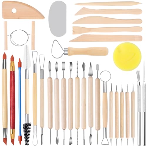Wishlink Töpferwerkzeuge 32 Teiliges Set mit Werkzeugen zum Schnitzen von Keramikton für Anfänger Experten Kunsthandwerk