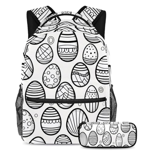 Sac à dos et trousse œufs de Pâques noirs et blancs pour la rentrée des ados