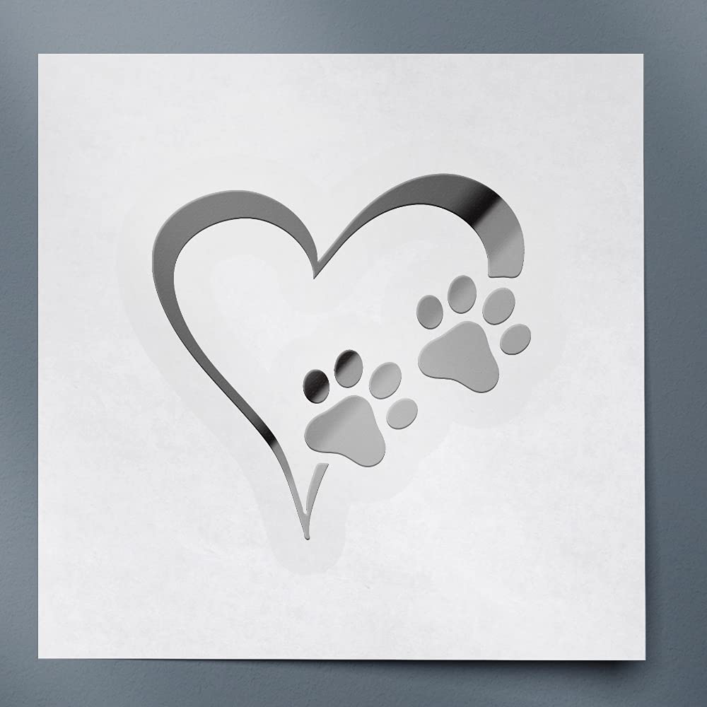 Transparent Decal Stickers of Heart and Dog Foot Prints (Metallic Silver) Premium Waterproof Vinyl Decal Stickers for Laptop Phone Accessory Helmet