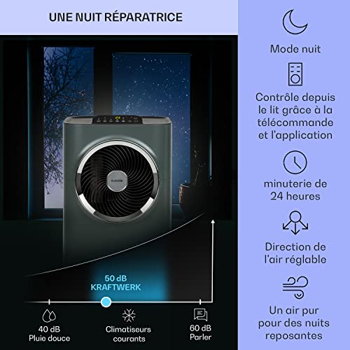 klarstein climatiseur mobile silencieux, smart climatisation portable 5 en 1, mini clim, purificateur et elimination odeurs, déshumidificateur d'air, mode nuit, faible conso, 12k btu, climatiseurs