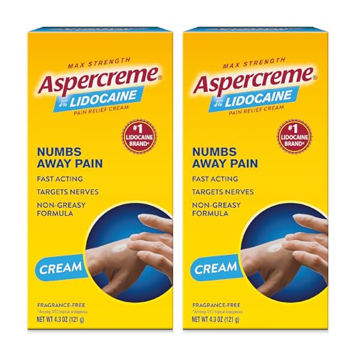 Aspercreme Lidocaine Pain Relief Cream Soothes Aggravated Nerves Numbing Topical Analgesic with Max-Strength 4% Lidocaine & Moisturizing Aloe 4.3 Oz. 2 pk