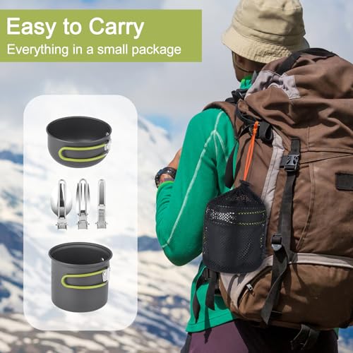 TAFONUP Camping Geschirr Set, Aluminium Camping Töpfe, Outdoor Kochgeschirr, Faltbare Besteck, Picknick Topf, Mini Camping Kochset für Picknick Wandern