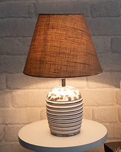 Image of Homesake Wooden Table Lamp for Bedroom | Bedside Lamp with Fabric Shade | E27 Holder with Bulb Included | Warm Light Night Lamp for Living Room, Study Table & Home Decor Jute Cone Shade