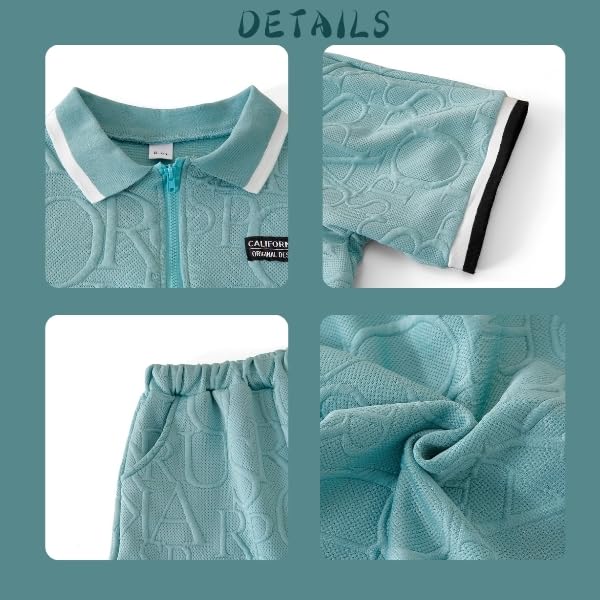 Image of Yoxindax Boys Clothes 2-Piece Casual Street Style Turn-Down Collar Half Zip Kids 4-12 Years Teen Boys Summer Outfits
