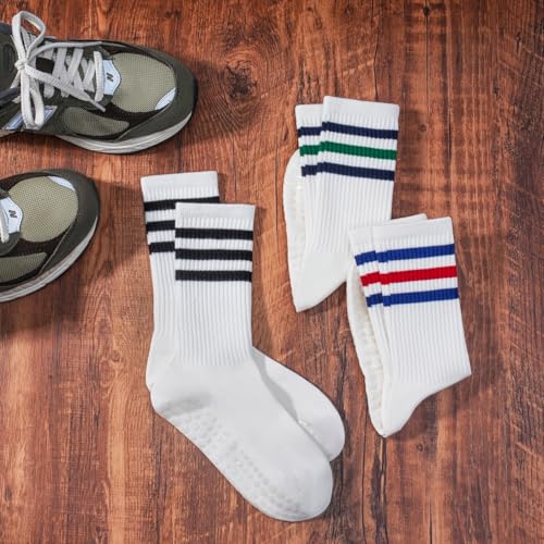 Image of Pilates Socks for Women Non Slip, Cotton Crew Grippy Yoga Socks with Grips for Maternity Hospital Workout, 3 Pairs