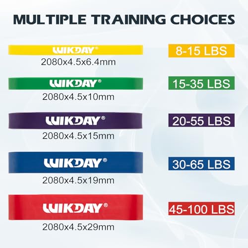 WIKDAY Resistance Bands for Working Out, Exercise Bands, Workout Bands, Pull Up Assistance Bands for Body Stretching Training Physical Therapy Muscle Training for Men & Women Multicolour (8-100lbs)