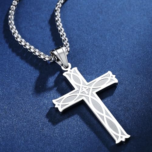 Celtic Cross Necklace for Men Irish Knot Stainless Steel Infinity Silver/Gold/Black Men's Cross Pendant Necklace Rolo Chain 28''Cross Pendant Necklace Rolo Chain 24''/28''4