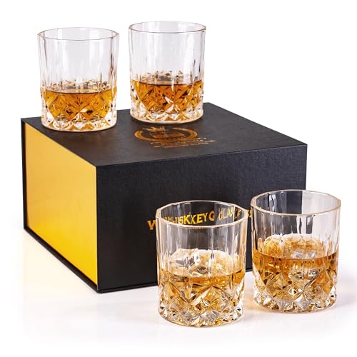 Hyglazelle Whiskey Glasses Set of 4 with Luxury Box, 11oz