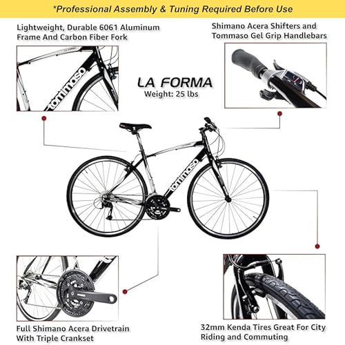 Tommaso La Forma Aluminum & Carbon Mens Hybrid Bike Women Road Bicycle Adult Bikes Womens