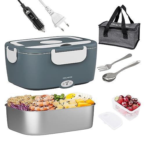 Nulmvic Gamelle Chauffante Électrique 75W: 1,5L Lunch Box Chauffante Électrique 12V/ 24V/ 220V Boîte Chauffante Repas 304 Acier Inoxydable pour Voiture...