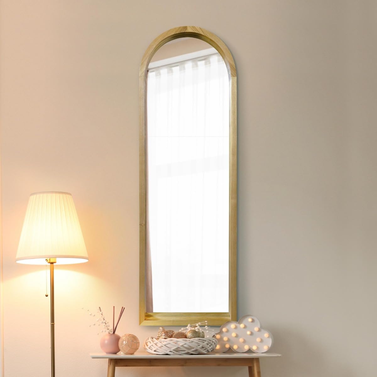 The Naturalis - Solid Oak Framed Arched Leaner/Wall Mirror 47" X 16" (120CM X 40CM) Scandinavian 'Scandi' Inspired, Brown