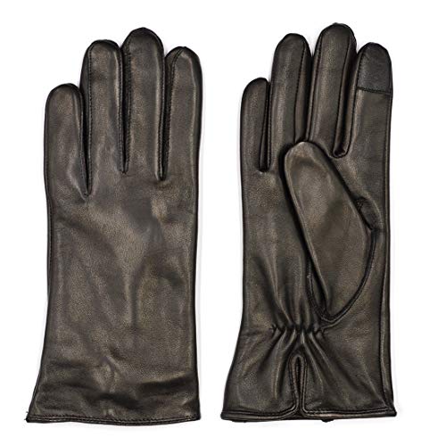 Harssidanzar Womens Luxury Italian Nappa Leather Gloves Vintage Finished Cashmere Lined Touchscreen, Black, S