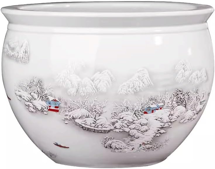 Aquarium Ceramic Fish Tank White Water Lily Tank Household Turtle Tank Living Room Entrance Decoration Ornaments Fish Tank Decorations (Size : Small)