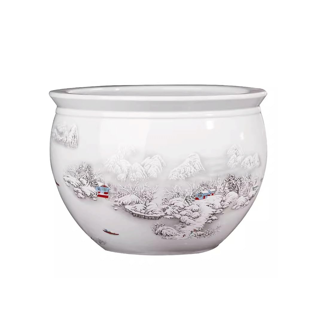 Fischglas, Keramik-Aquarium, weißes Seerosen-Aquarium, Schildkröten-Aquarium füren-Aquarium für den Haushalt, Wohnzimmer, Eingangsbereich, Dekoration, Ornamente, modernes Aquarium (Größe: M)