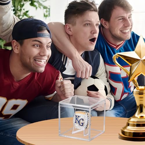 Image of Championship Ring Display Case Clear Acrylic Ring Case Display Box for Sports Baseball Basketball Softball Football Single Ring Holder Coin Stand, 2.16 Inch
