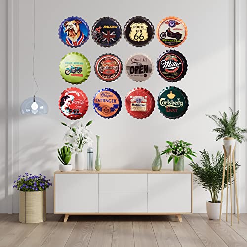 Image of EAZYWAGON Decorative Metal Bottle Caps Wall Sign Plates - 14X14 Inches - Belgian-Beer | Metal Wall Hanging Bottle Cap for Home, Farmhouse, Bar & Cafe Decoration | Vintage & Retro Look Plaques