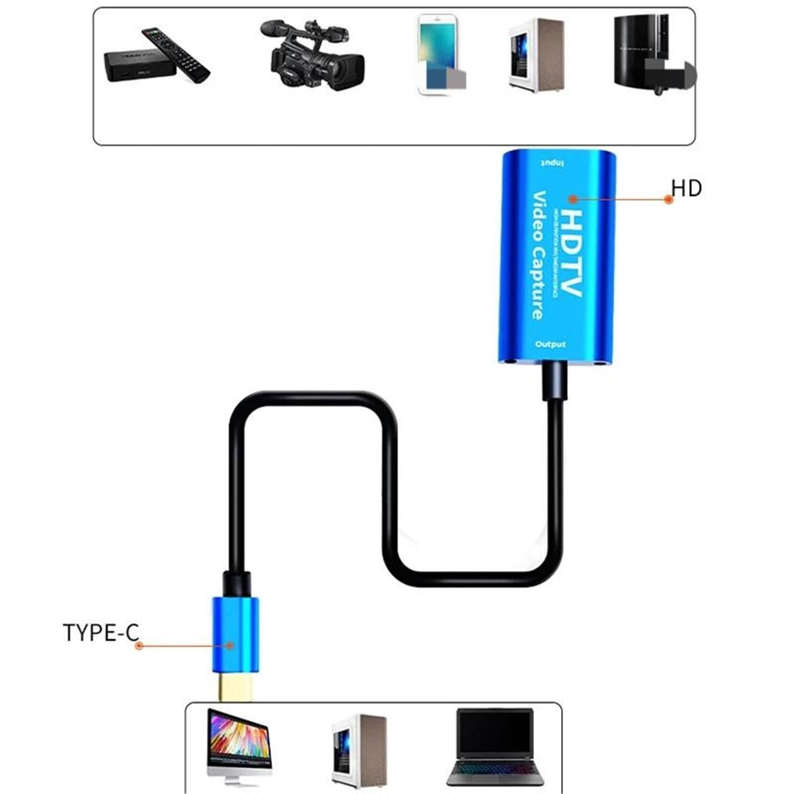 2 Tarjetas de Captura Video compatibles con USB Tipo C 3.1 a HDMI, 4K, 1080P, USB-C, HD, for PC, Juegos, cámara, grabación y transmisión en