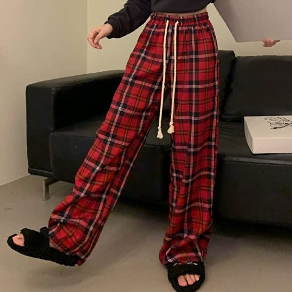 MOLERFO Plaid Pants for Women Goth Pants Alt Pants Baggy Pants for Women Alt Clothing Alternative Clothing (Red,Small)3