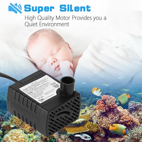 Image of BARST 40GPH Mini Submersible Water Pump with 6ft Power Cord, 2 Nozzles | 3.2W, 150L /H, Ultra Quiet for Aquarium, Fish Tank, Pond, Pet Fountain, Statuary, Hydroponics