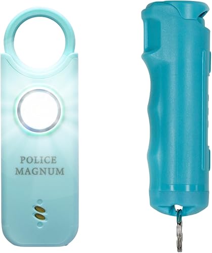 Police Magnum Alarma de seguridad personal y spray de pimienta Combo de autodefensa para mujeres, sirena ruidosa de 135 db con luz y máxima fuerza