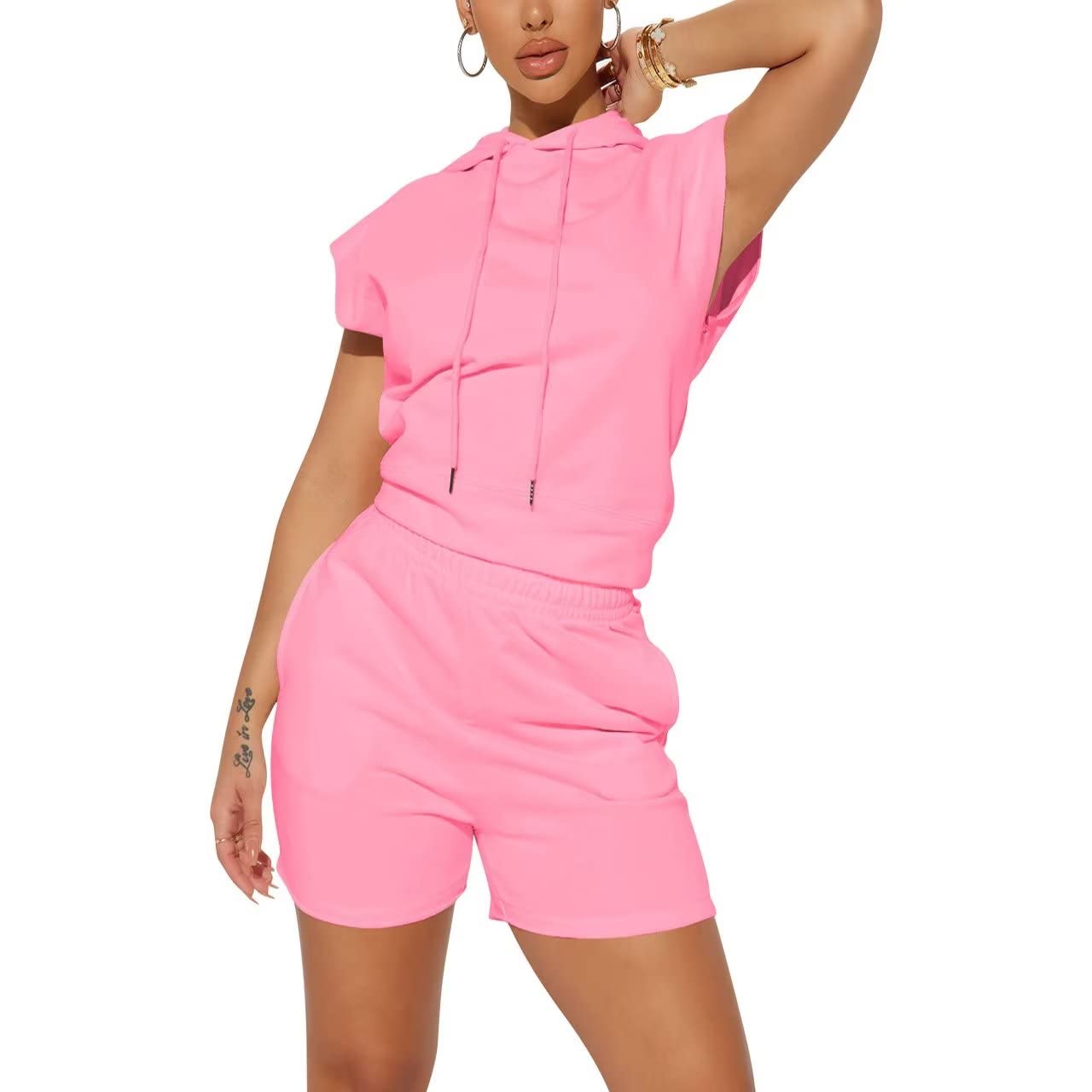 Women's Casual Sports Two Piece Outfits Hoodie Crop Top and High Waisted Short Pants Tracksuit Sets