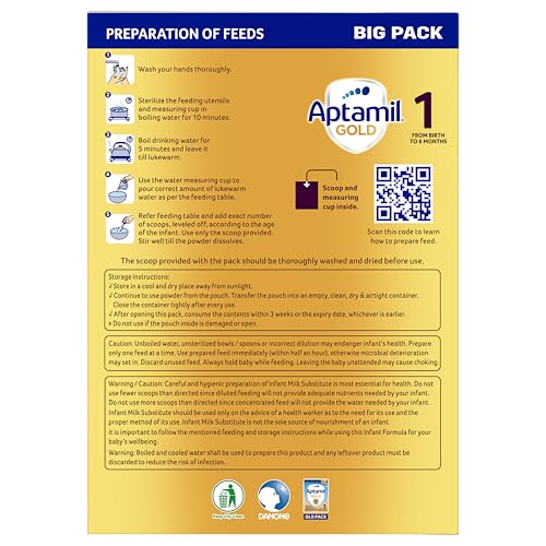 Image of Aptamil Gold Infant Formula Milk Powder for Babies - Stage 1 (Upto 6 Months) - with HMO (2-FL), Prebiotics and DHA - 1.2 kgs - Large Pack