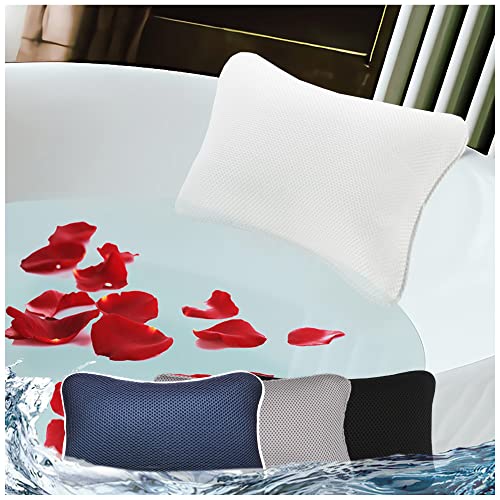 Bathtub Pillow Non Slip Breathable Soft Comfortable Head Neck Support Machine Washable 2 Large Suction Cups (White)