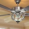RIVER OF GOODS 52 Inch Mission Tiffany Style LED Ceiling Fan with Lights Stained Glass Ceiling Fan Light Fixture with Remote Control